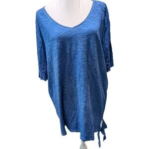 Chico's Eyelet Embroidered Women's Top Size 3 XL Blue Vneck Tshirt Blouse Tunic